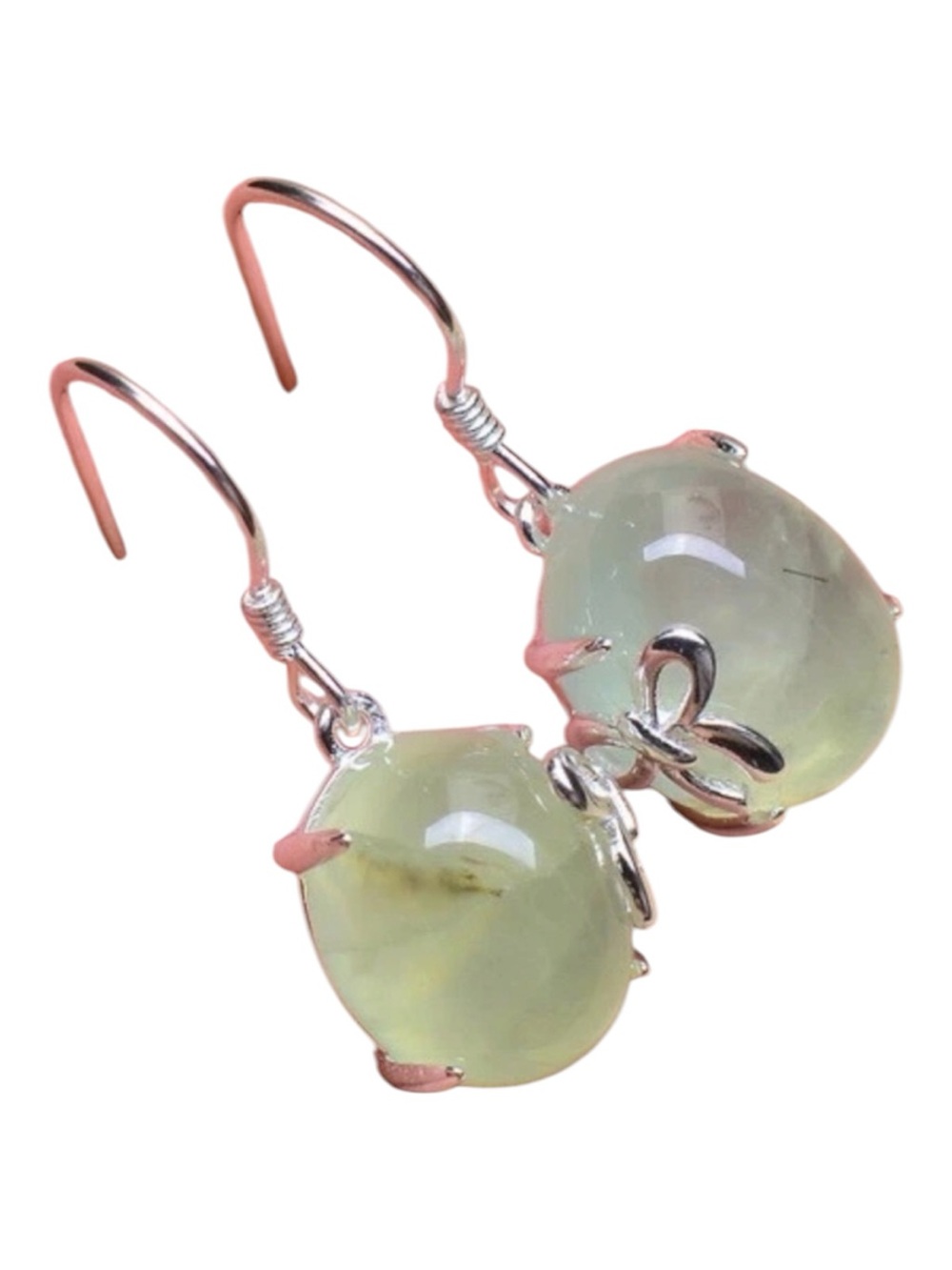 Prehnite Crystal Gemstone Silver Butterfly Bow Design Earrings